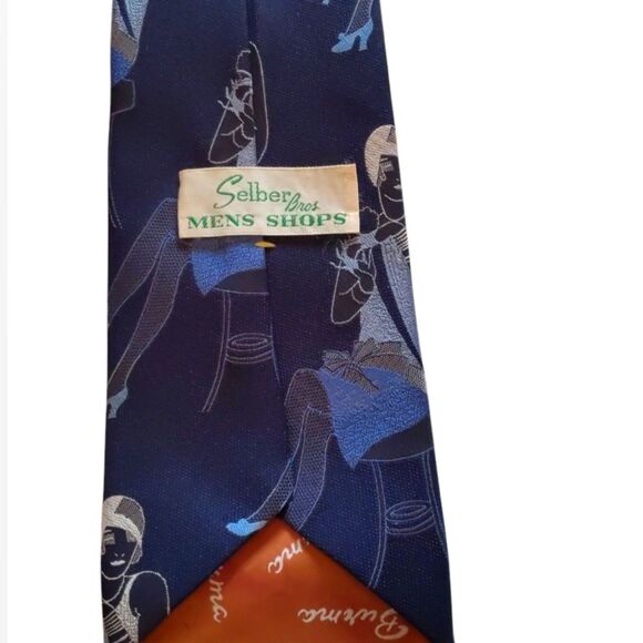 Neck Tie Roaring 20's Vintage Inspired Flapper Graphic Wide Navy - Picture 2 of 2